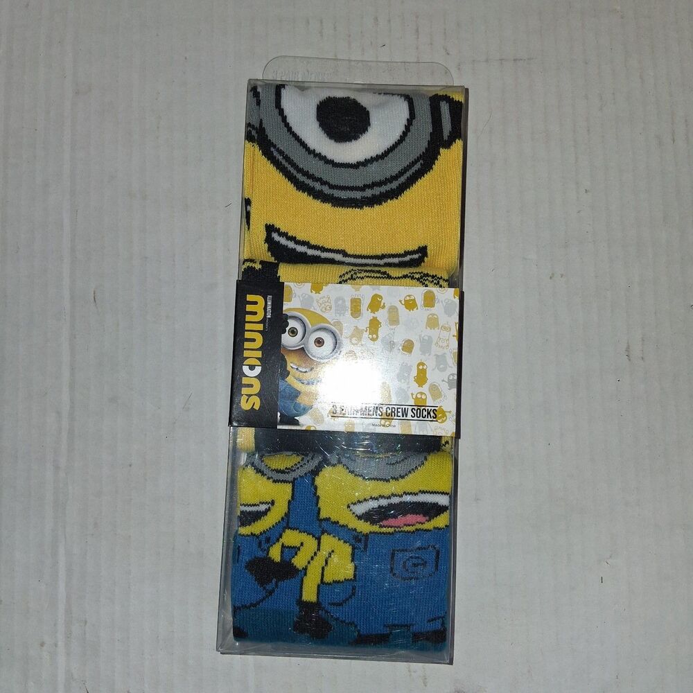 Minions 3 Pair Men's Crew Socks Size 8-12